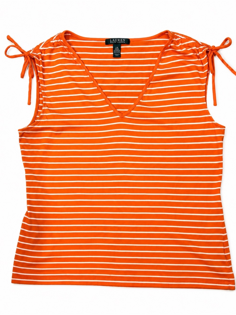 Lauren Ralph Lauren Women’s Size L Orange White Striped Tank Top Cinched Ties